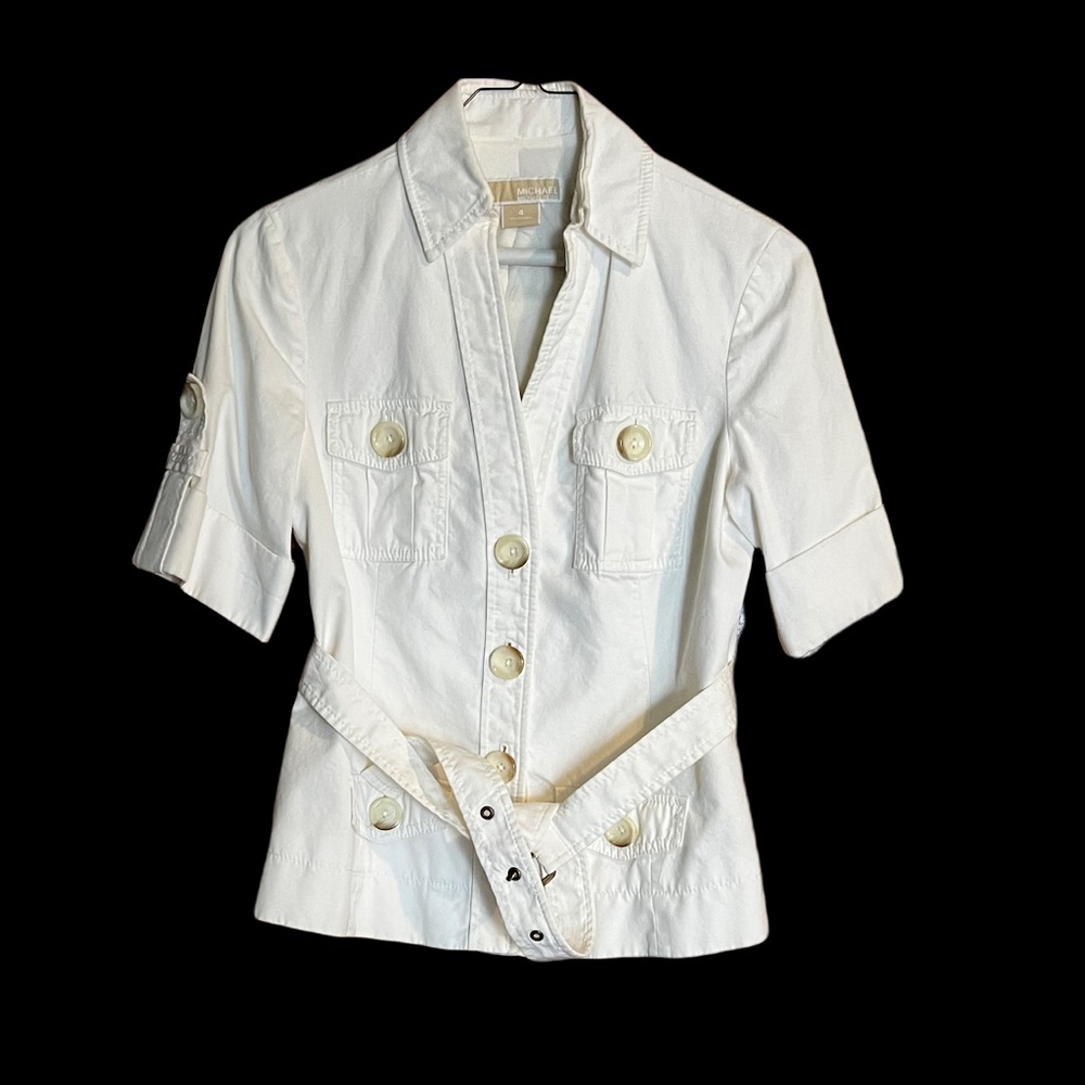 Michael Kors, size 4 safari style top w belt.  White.